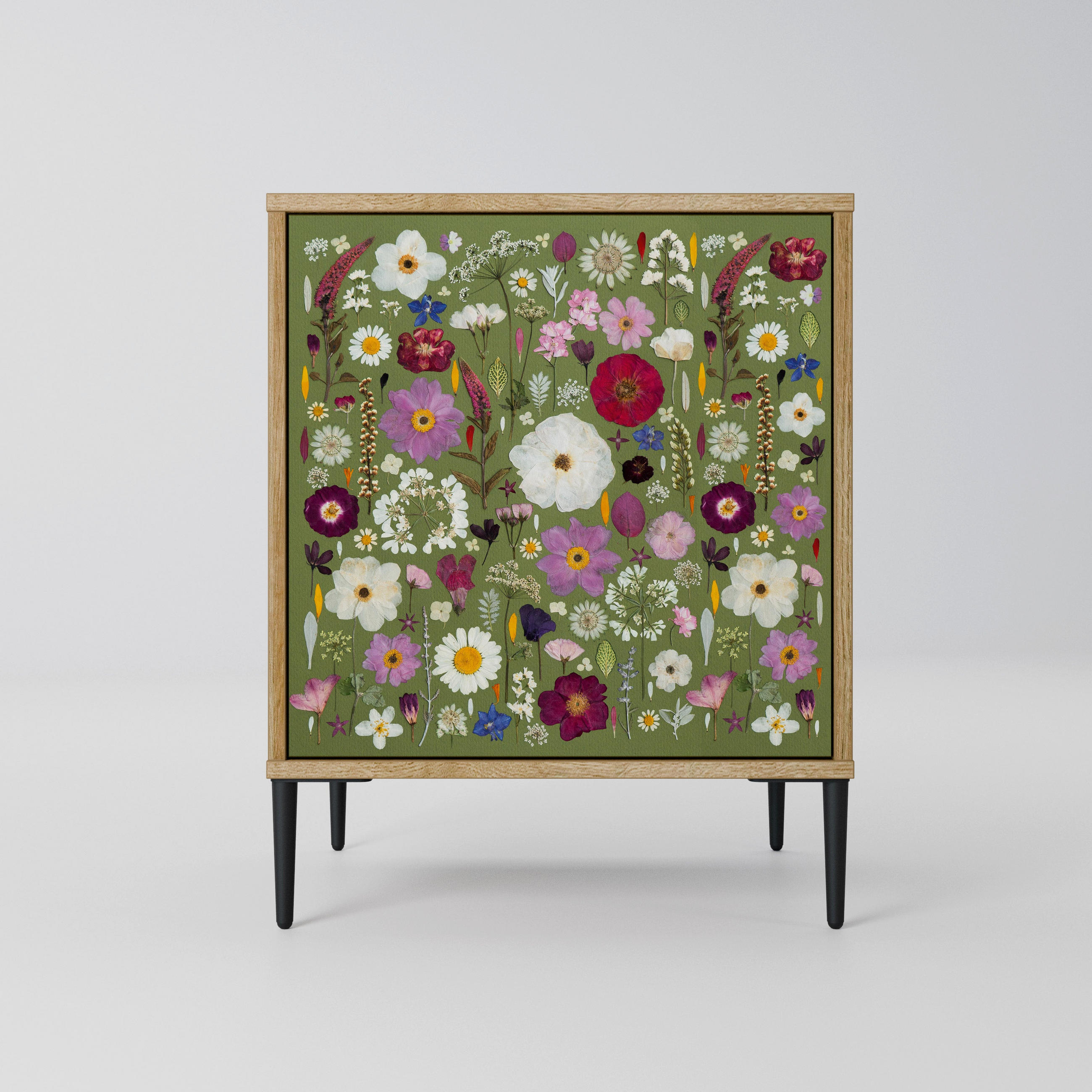 SIDEBOARD WILD GARDEN, Eichefarben, 57,5x42x72,5 cm, Schwarze Metallfüße - Eichefarben/Multicolor, Holzwerkstoff/Metall (57.5/72.5/42cm) - SpaceRebels