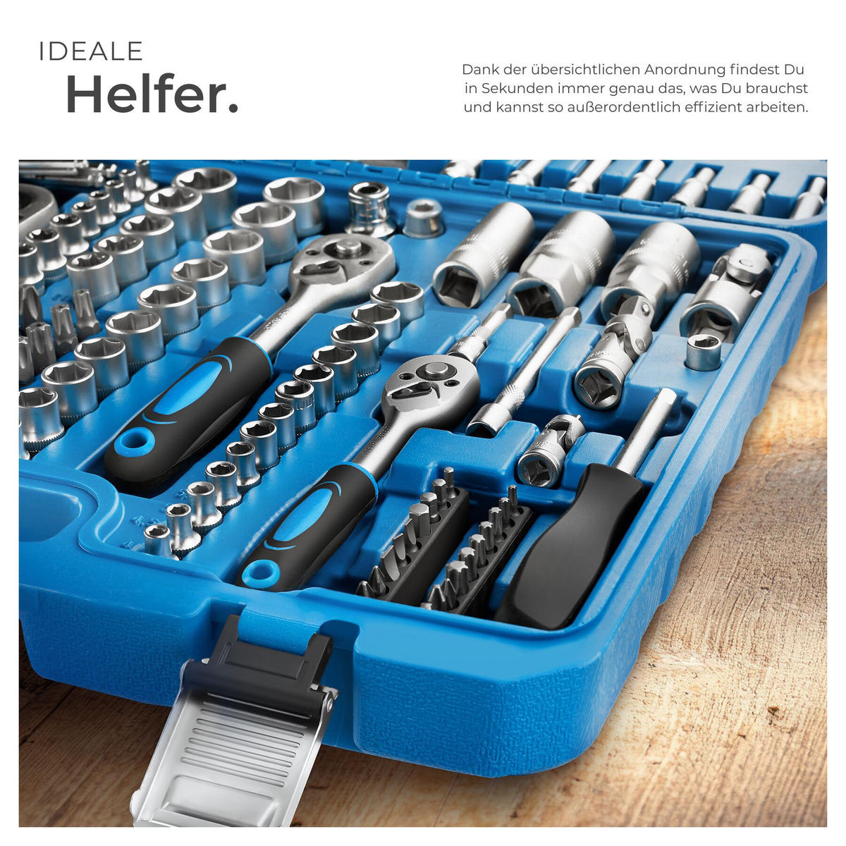 STECKSCHLÜSSELSATZ, übersichtliche Anordnung im Kunststoffkoffer, blau - Blau, Metall (46.5/33.5/9cm) - tectake