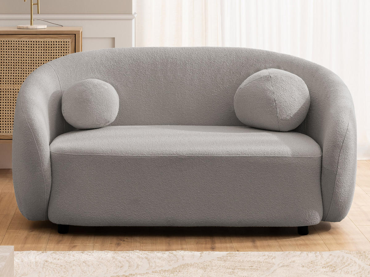 2-SITZER-SOFA Roundi Grau Bouclé - Schwarz/Grau, Holz/Kunststoff (150/76/80cm) - S-Style Möbel