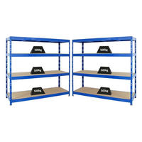 SCHWERLASTREGAL Rhino 2er-Set mit 2x 180x200x60 cm 4 Spanplatten-Ebenen 8mm Fachlast 500 kg Blau - Blau, Metall (400/180/60cm) - PROREGAL