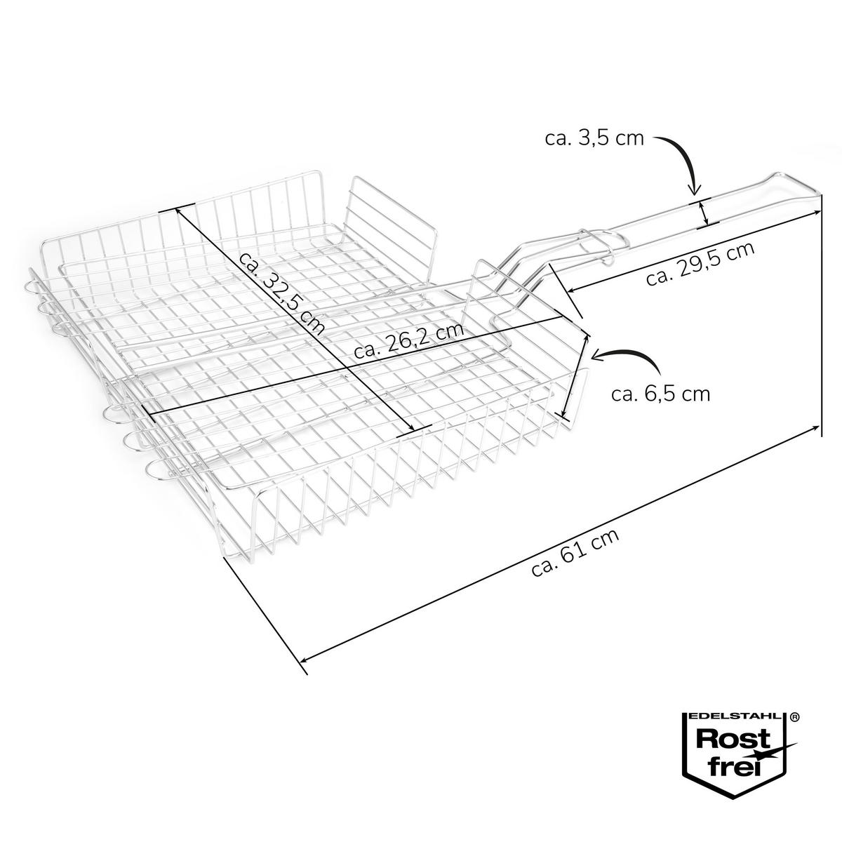 GRILLKORB, silber, Edelstahl - Edelstahlfarben, Metall (61/32.5/6.5cm) - bremermann