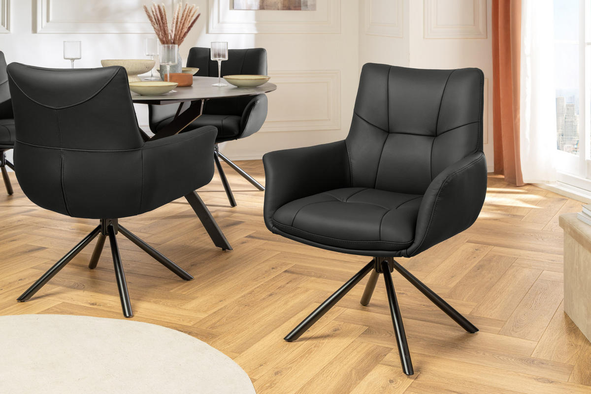 STUHL SIGNATUR Echtleder Schwarz 85 cm - Schwarz, Leder/Metall (64/85/65cm) - riess-ambiente