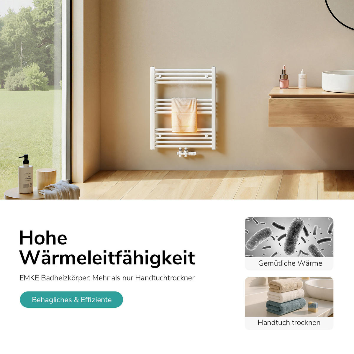 ELEKTRIČNI RADIJATOR ZA RUČNIKE zakrivljen bijeli 140/40/5,6 cm - bijela, metal (60/75/3cm) - EMKE