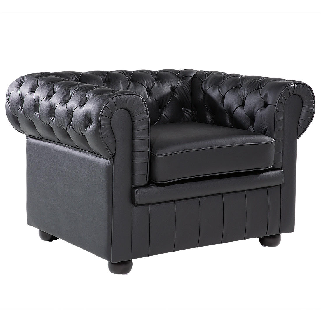 SESSEL Leder schwarz Chesterfield - Schwarz/Braun, Leder (108/70/77cm) - Beliani