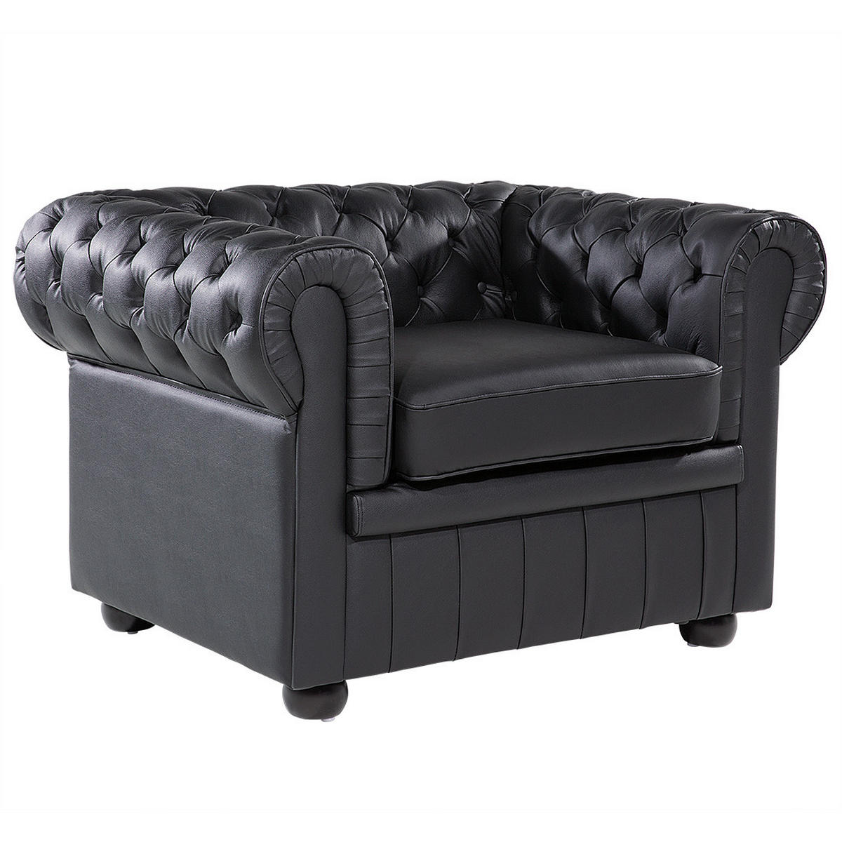 SESSEL Leder schwarz Chesterfield - Schwarz/Braun, Leder (108/70/77cm) - Beliani