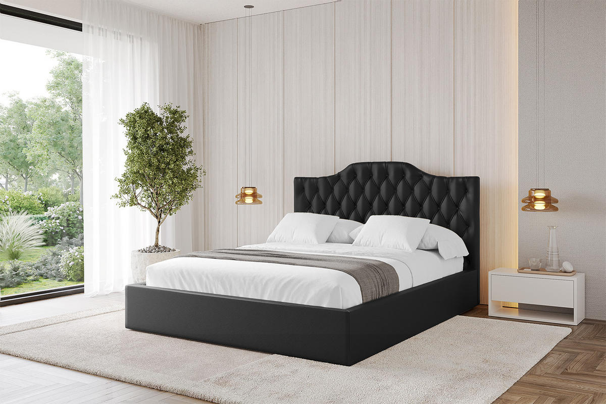 POLSTERBETT mit Bettkasten und Lattenrost, Boxbett ohne Matratze - FALIO 180x200 Schwarz Kunstleder - Schwarz Hochglanz, Holzwerkstoff/Textil (180/200cm) - ALTDECOR