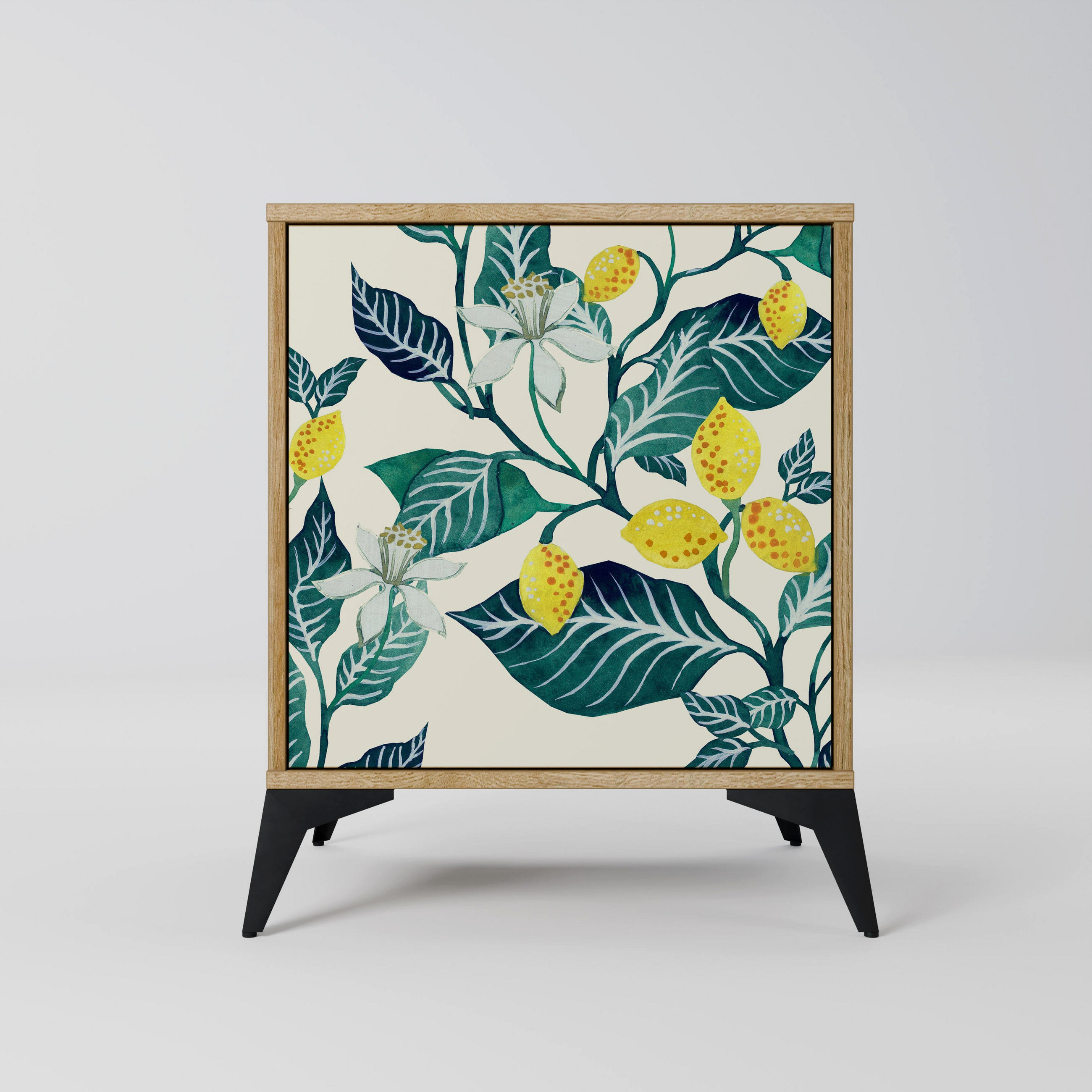 SIDEBOARD LEMON TREE, Eichefarben, 57,5x42x70,5 cm, Schwarze Metall-Sternfüße - Eichefarben/Multicolor, Holzwerkstoff/Metall (57.5/70.5/42cm) - SpaceRebels