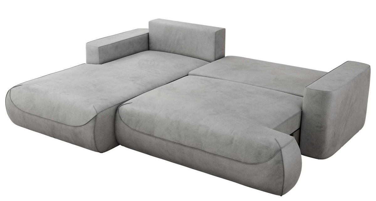 ECKSOFA OVO L Hellgrau Velvet - Links Seite - Hellgrau/Schwarz, Kunststoff/Textil (271/195cm) - MKS