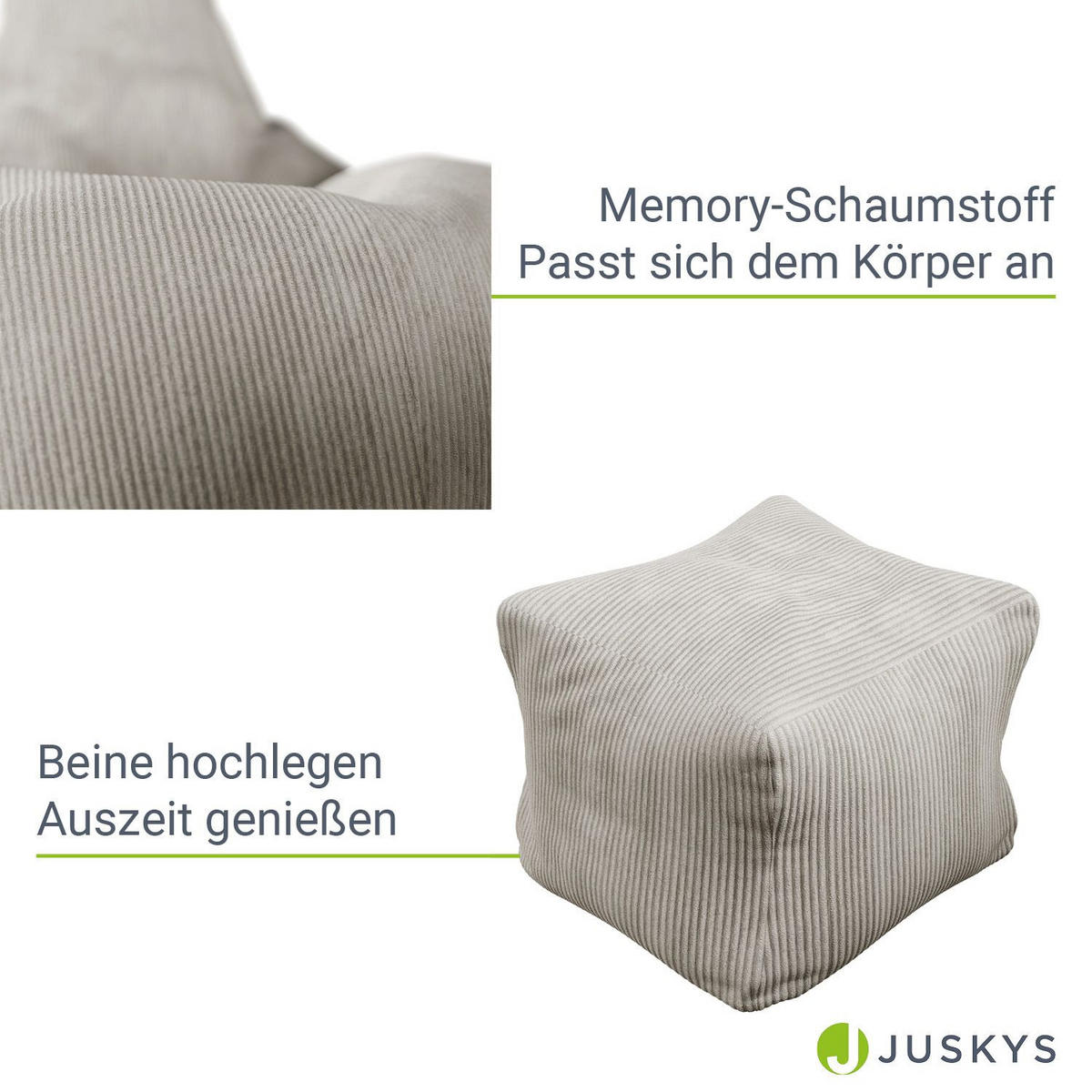 SITZSACK Chillex mit Hocker L Cord beige - Beige, Textil (75/84/79cm) - Juskys