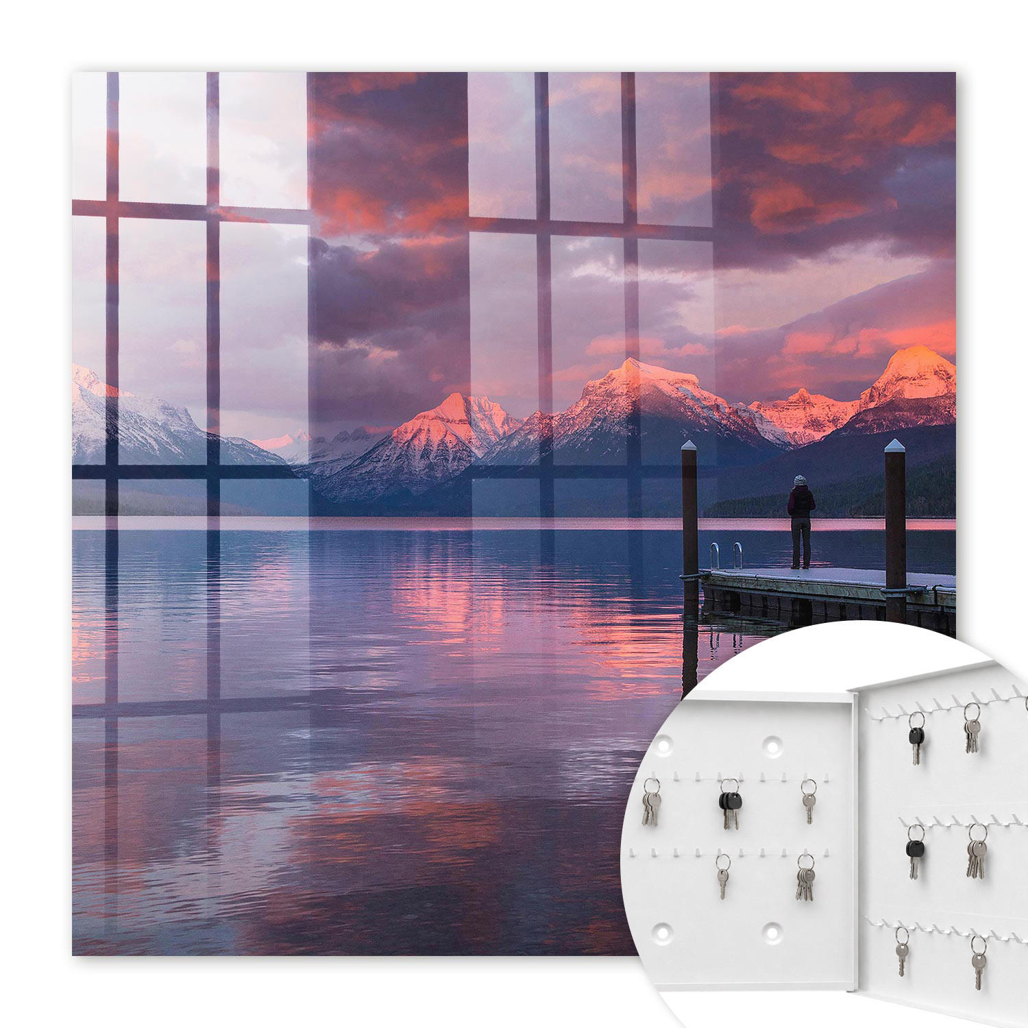 SCHLÜSSELBOX Weiß 30x30 cm – Türöffnung nach rechts - Bergsee - Pink, Metall (30/30/5cm) - TULUP
