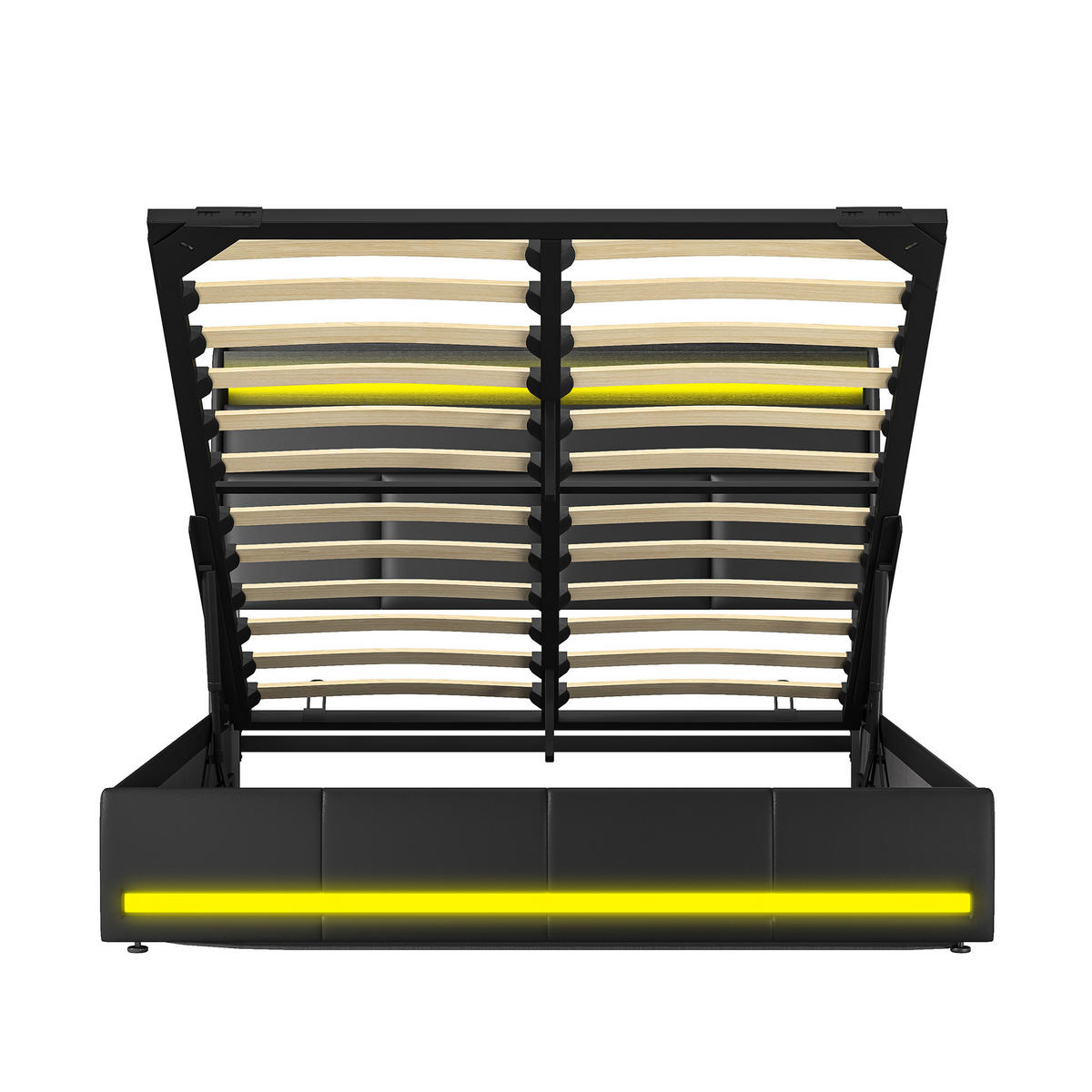 POLSTERBETT 140x200 cm Stauraum LED Lattenrost PU Leder schwarz - Schwarz, Holz (140/200cm) - LEBENLANG