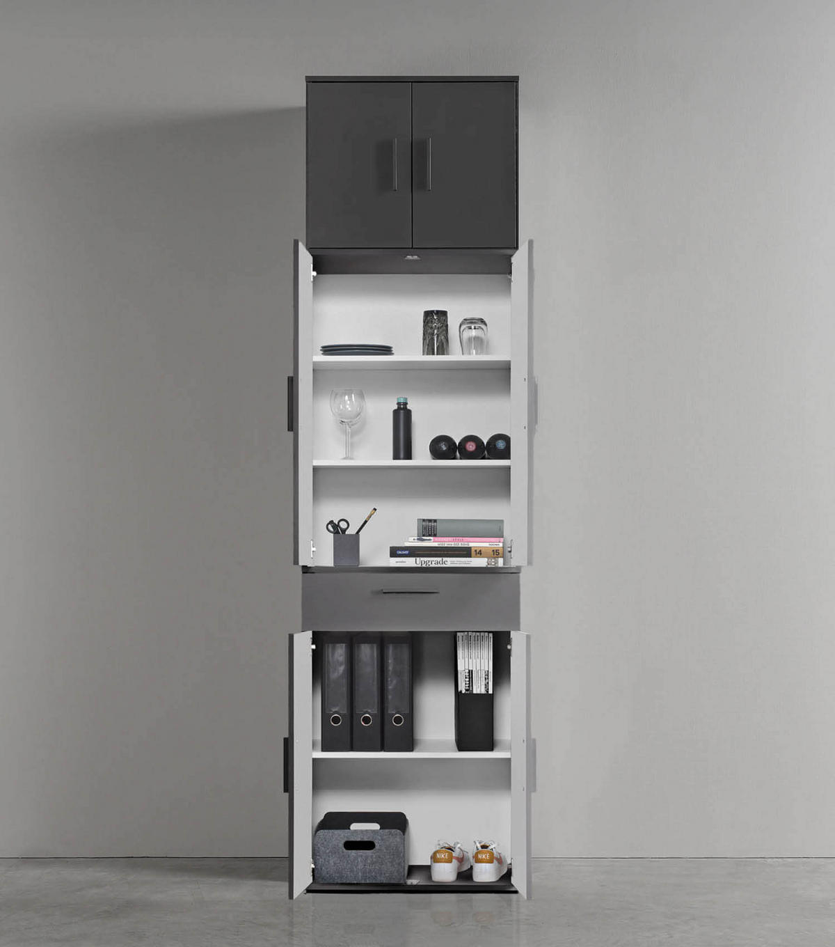 MEHRZWECKSCHRANK Der Extralange - Anthrazit/Schwarz, Holzwerkstoff (60/230/34cm) - Mokebo