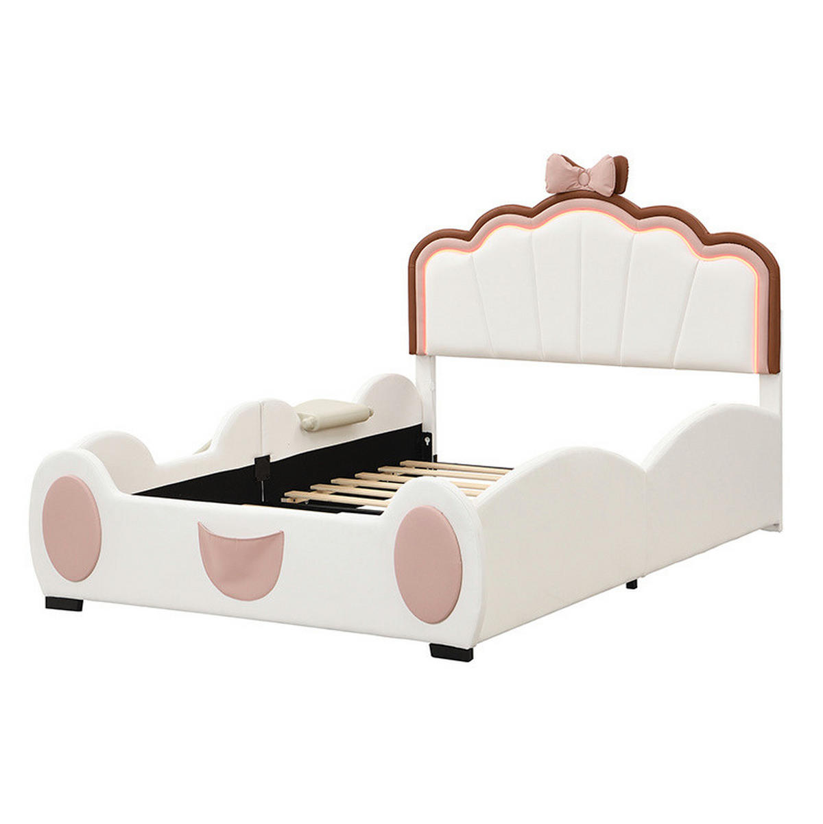HOCHBETT 140/200 cm in Rosa/Weiß – mit Rutsche, Stufen und LED-Beleuchtung - Rosa, Kunststoff (140/200cm) - BEAOK