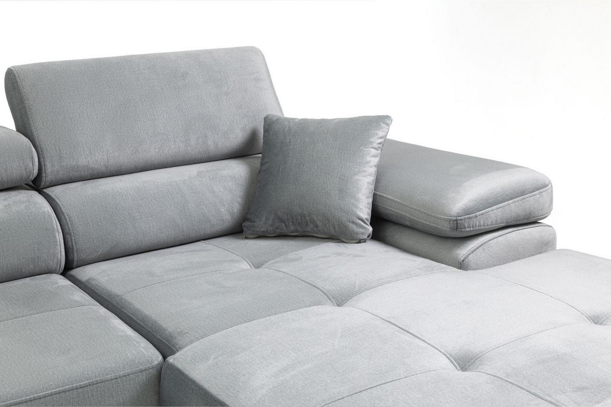 ECKSOFA U-Form ALONZO MAXI U mit Schlaffunktion 125x318 Velours Hellgrau - Silberfarben/Hellgrau, Holz/Textil (400/90/203cm) - Muffo