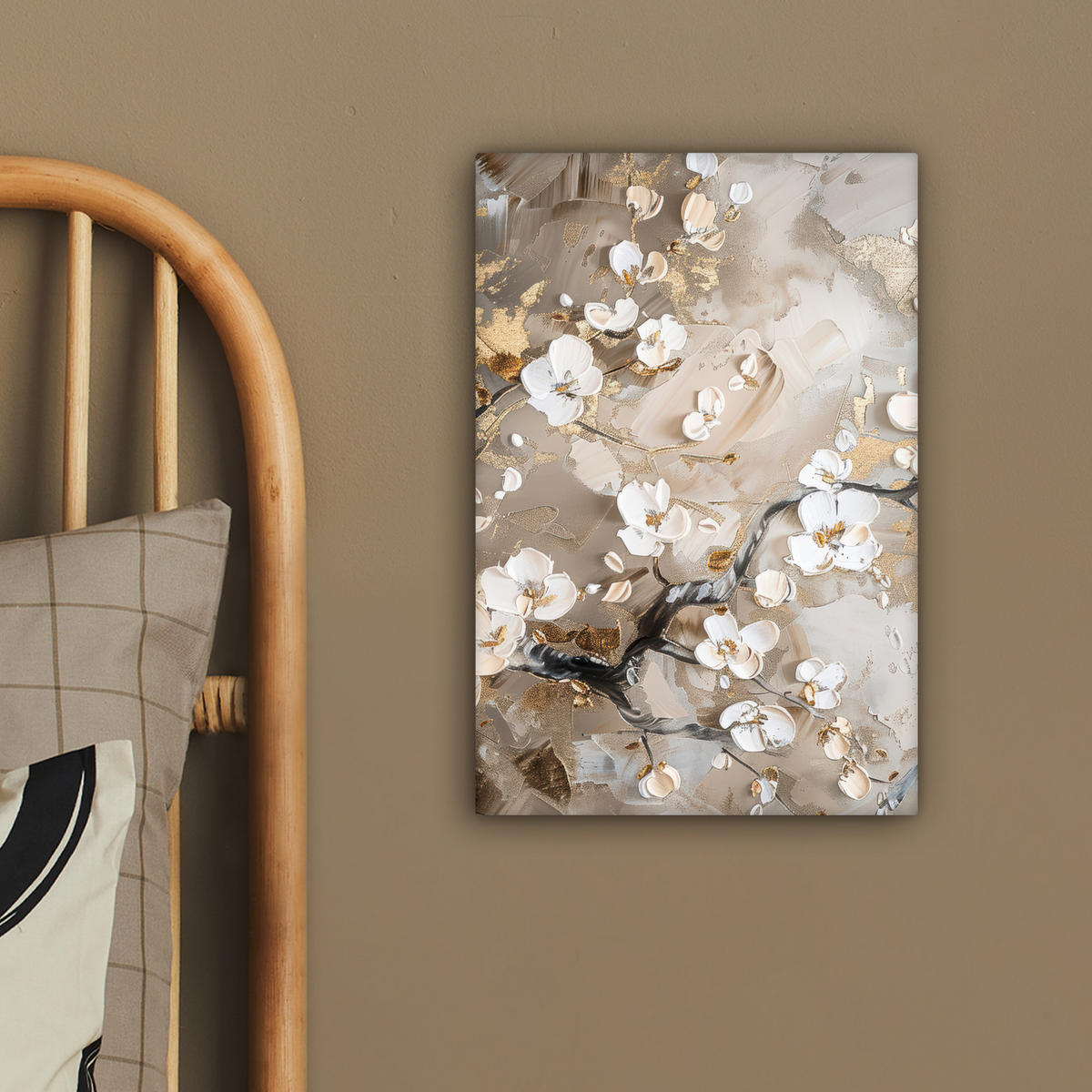 LEINWANDBILD - Blumen - Weiß - Gold - Beige - Luxus - 20x30 - Bilder - Greige, Textil (20/30cm) - MuchoWow