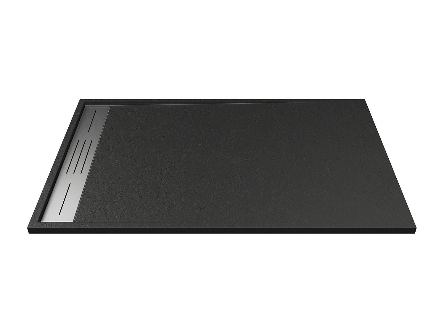 DUSCHWANNE - 120 cm x 80 cm - Harz - Schwarz - LYROSA - Schwarz, Kunststoff (80cm) - Vente-Unique