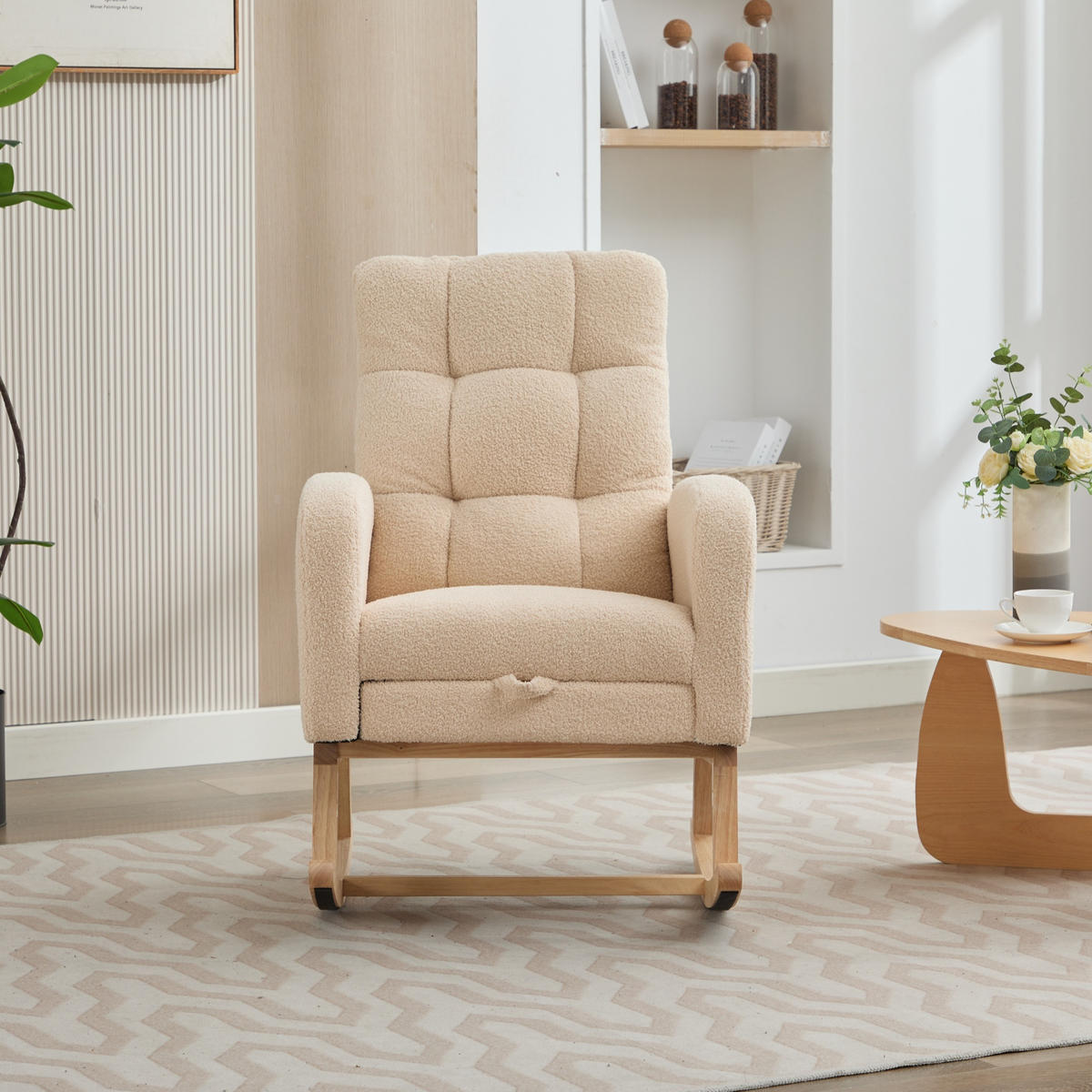 SCHAUKELSTUHL Mit Massivholzgestell Beige 132/50/99 cm - Beige, Textil (50/99/92cm) - EVRYAE