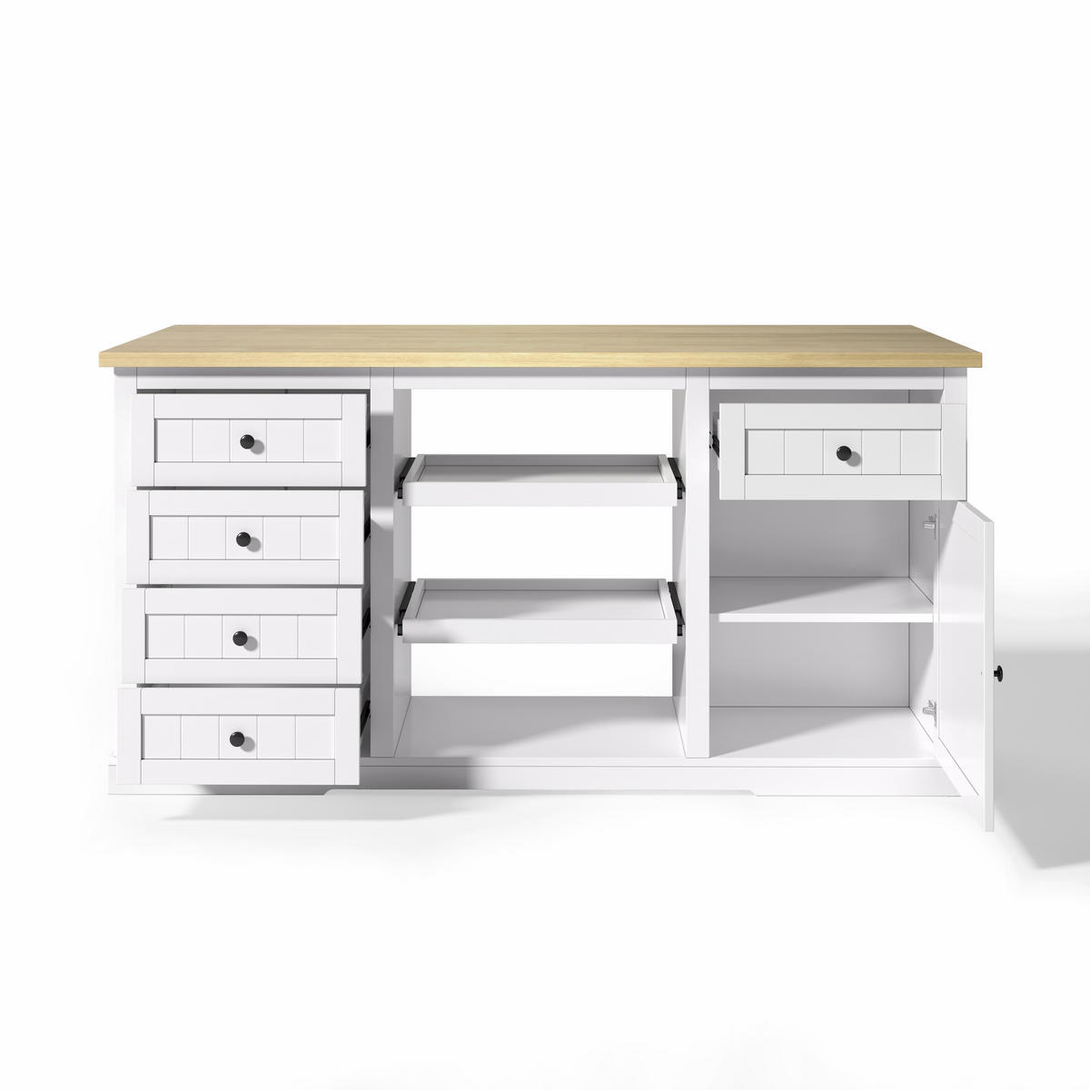 BUFFET 150/65/75,5 cm natur/weiß aus MDF mit Klappplatte und Steckdosen - Naturfarben, Holzwerkstoff (150/75.5/65cm) - OKWISH