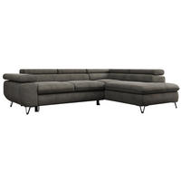 ECKSOFA PEDRO L Dunkelgrau Velvet - Rechts Seite - Dunkelgrau/Schwarz, Textil/Metall (273/208cm) - MKS