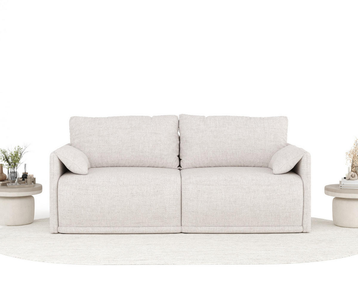 SCHLAFSOFA MIT ECKSOFA-FUNKTION Nappa Beige Webstoff - Beige/Schwarz, Holz/Holzwerkstoff (215/100/112cm) - Maison de Reve