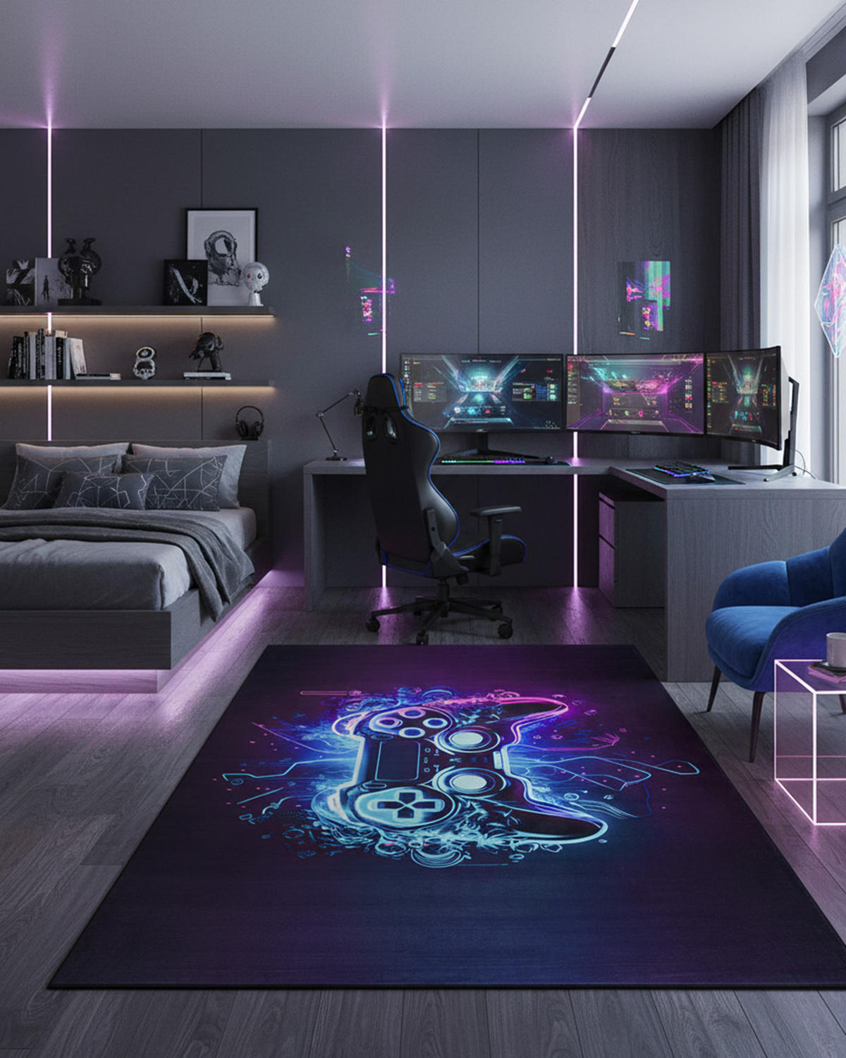 KINDERTEPPICH Gara Lesto Mazovia 160x230cm Schwarz Gaming Kurzflor - Schwarz, Textil (160/230cm) - Mazovia