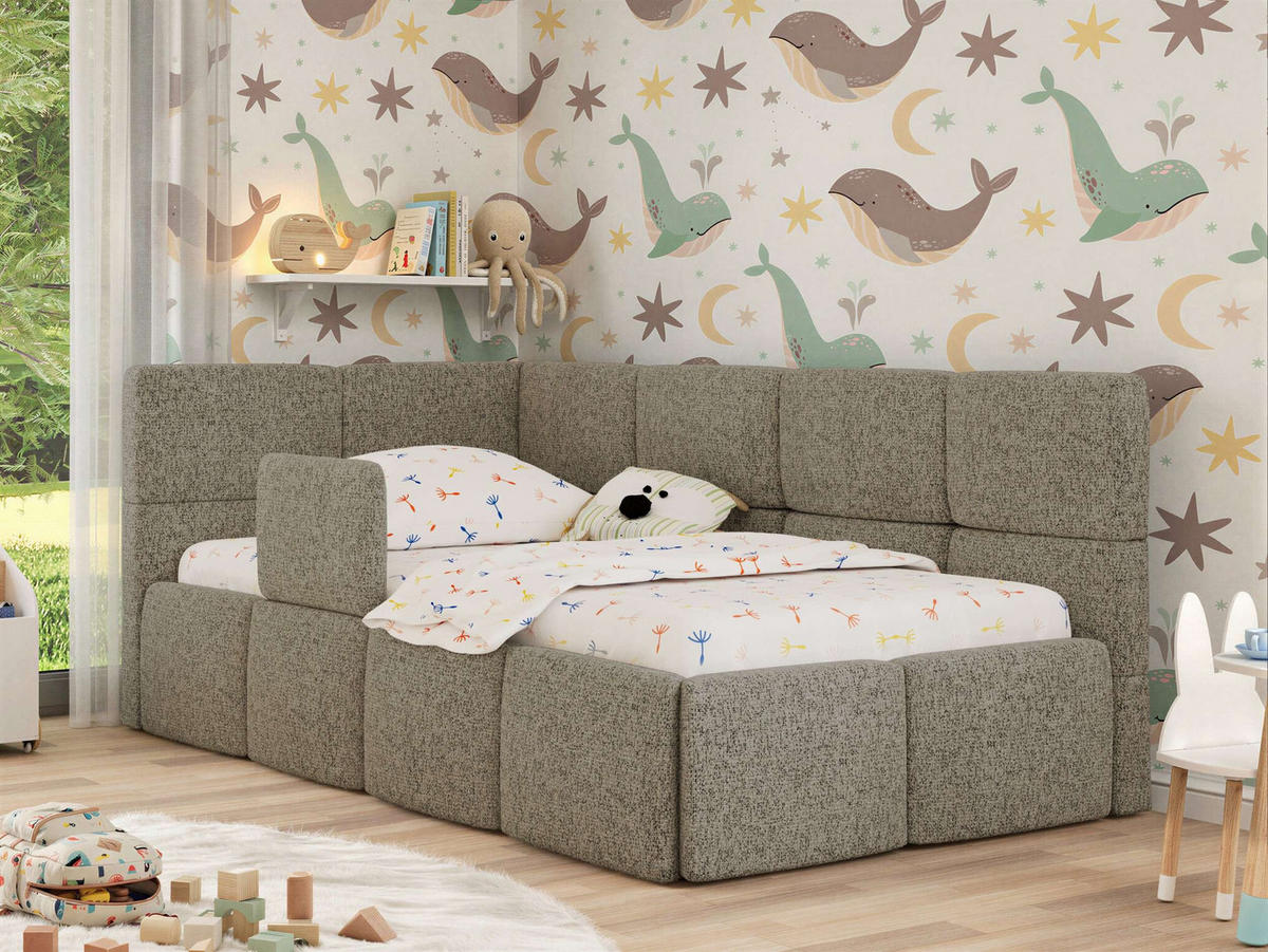 DĚTSKÁ POSTEL ARVO ALTA 90/200 - Světle hnědý Strukturovaná látka - Vlevo - světle hnědá, textil (90/200cm) - MKS