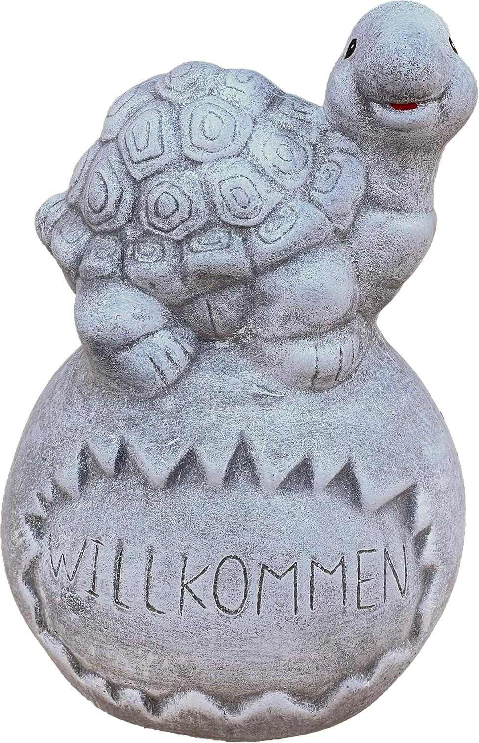 STEINFIGUR Schildkröte auf Kugel Willkommen Steinguss frostfest - Grau, Stein (13/24/13cm) - stoneandstyle