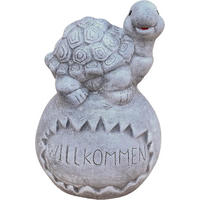 STEINFIGUR Schildkröte auf Kugel Willkommen Steinguss frostfest - Grau, Stein (13/24/13cm) - stoneandstyle