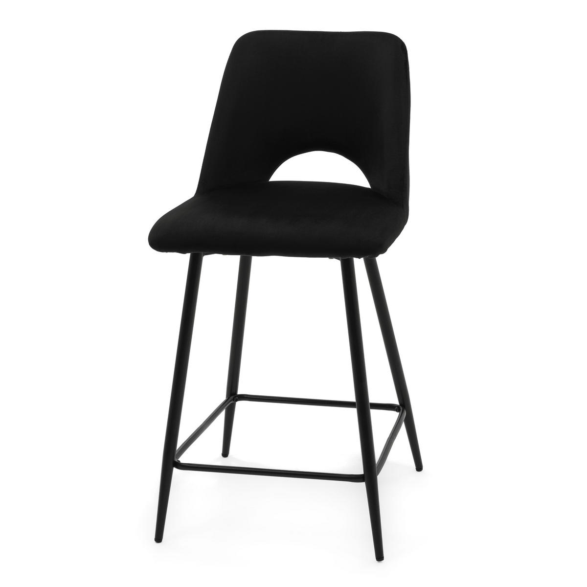 BARHOCKER ORO gepolsterter mit Steppung - schwarz - Samt Velour - Schwarz, Textil/Metall (48/94/55cm) - NEW HOME