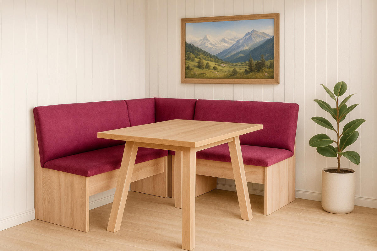 ECKBANKGRUPPE Die Vielseitige Tisch III - Eichefarben/Violett, Holzwerkstoff/Buchenholz (145/86/185cm) - Kundler Home