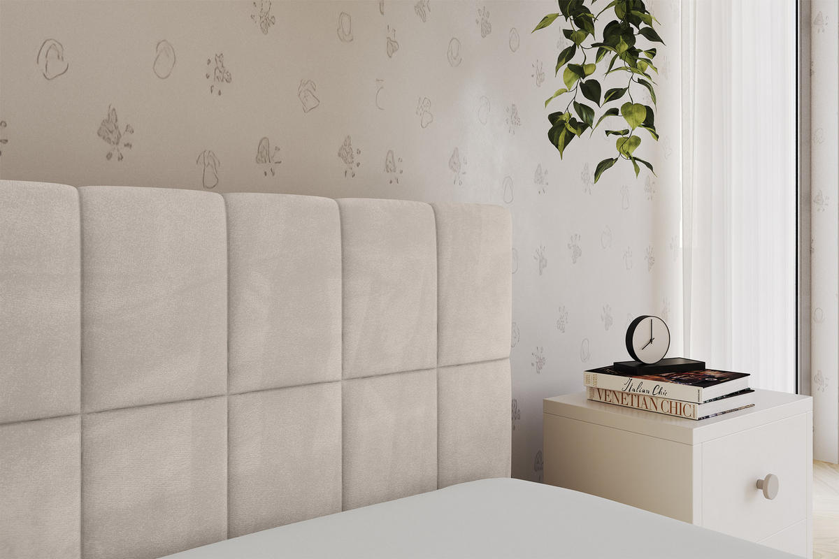 EINZELLBETT Jugendbett mit Bettkasten und Matratze H3/H4, Links - TULY 90x200 Beige - Ecru, Holzwerkstoff/Textil (90/200cm) - ALTDECOR