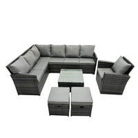 GARTENGARNITUR mit Ecksof,Couchtisch Polyrattan Dunkelgrau 9-Sitzer - Dunkelgrau/Grau, Glas/Kunststoff - Fimous
