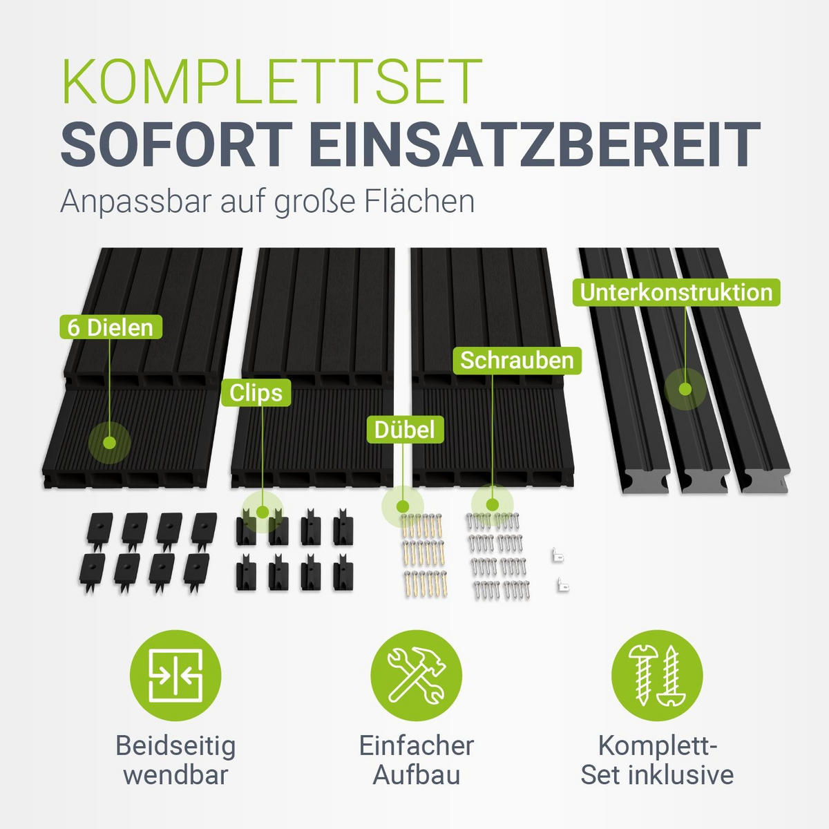 TERRASSENDIELEN WPC Anthrazit 6 m² - Anthrazit, Kunststoff (220/14.6/2.5cm) - Juskys