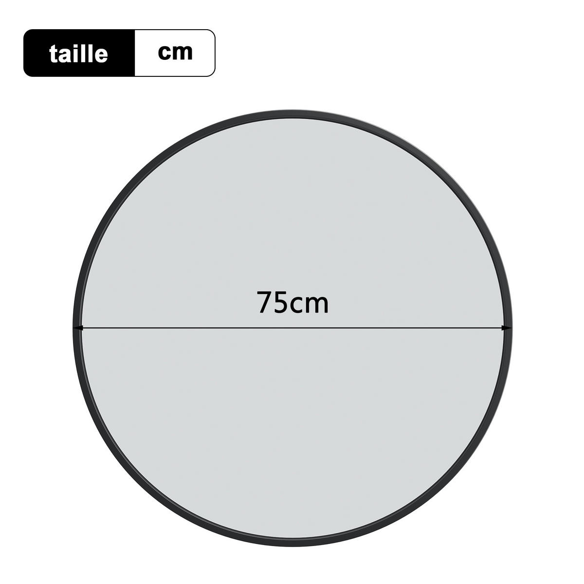 WANDSPIEGEL rund 75 cm aus Sicherheitsglas mit Aluminiumrahmen schwarz - Schwarz, Metall (75/75/3cm)