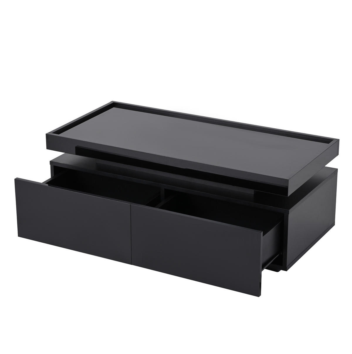 COUCHTISCH 95/45/35 cm in Schwarz Hochglanz mit LED-Beleuchtung und 2 Schubladen - Schwarz, Holzwerkstoff (95/45/35cm) - Flora Grace