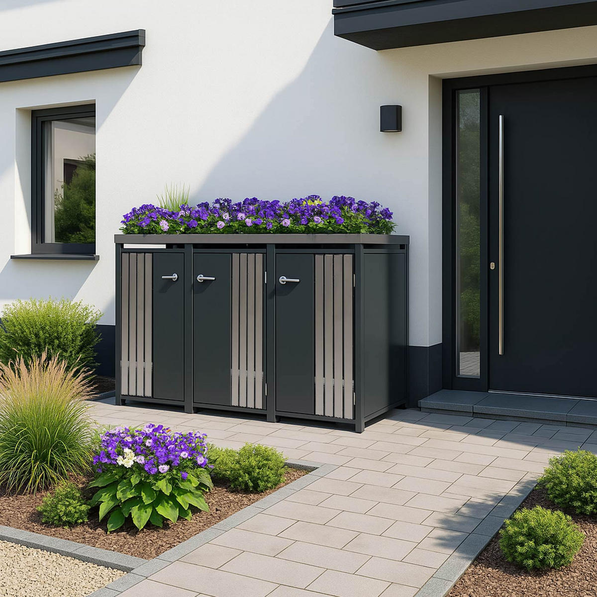 3ER-MÜLLTONNENVERKLEIDUNG Anthrazit, Silber - Anthrazit/Silberfarben, Metall (196/125/84cm) - MCW