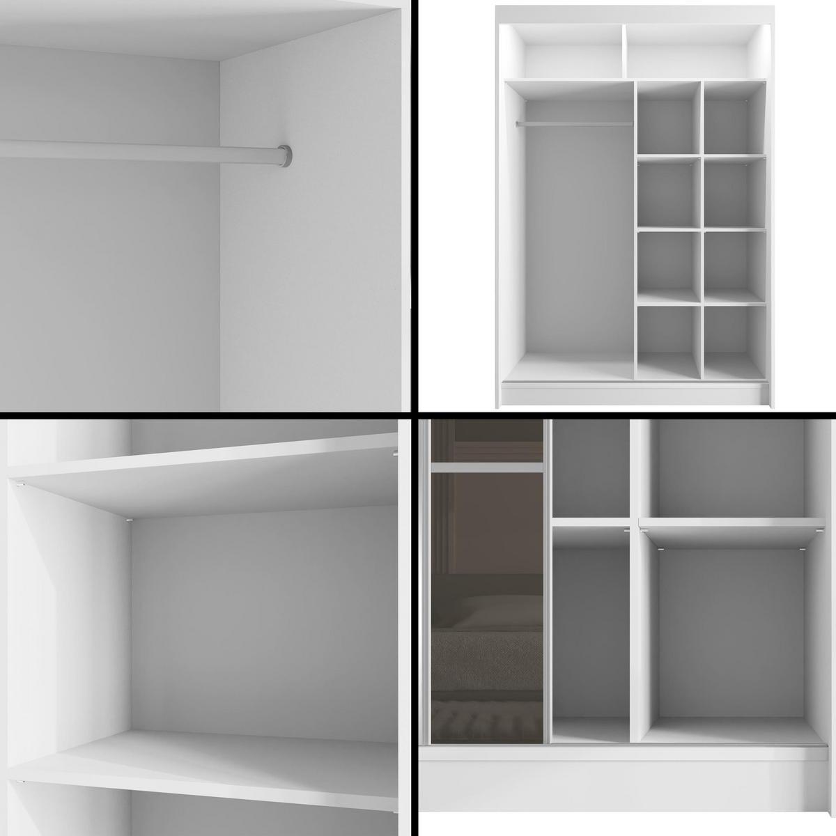 KLEIDERSCHRANK PEKA III mit LED - 150 cm - Weiß|Grau - Weiß/Grau, Holzwerkstoff (150/215/61cm) - ALTDECOR