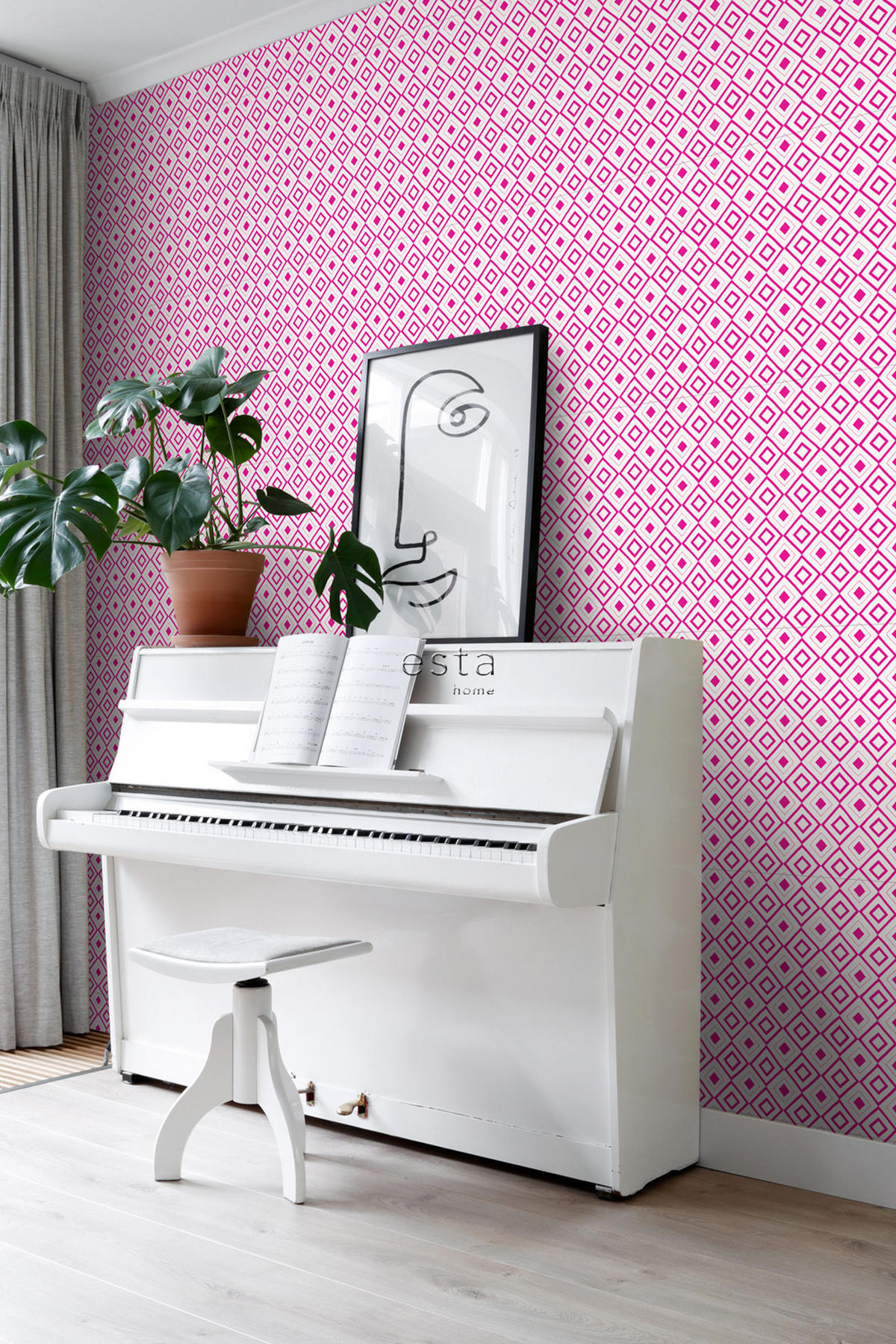 TAPETE Karomuster 53 cm x 10.05 m - Pink, Papier (53/0.1cm) - ESTAhome