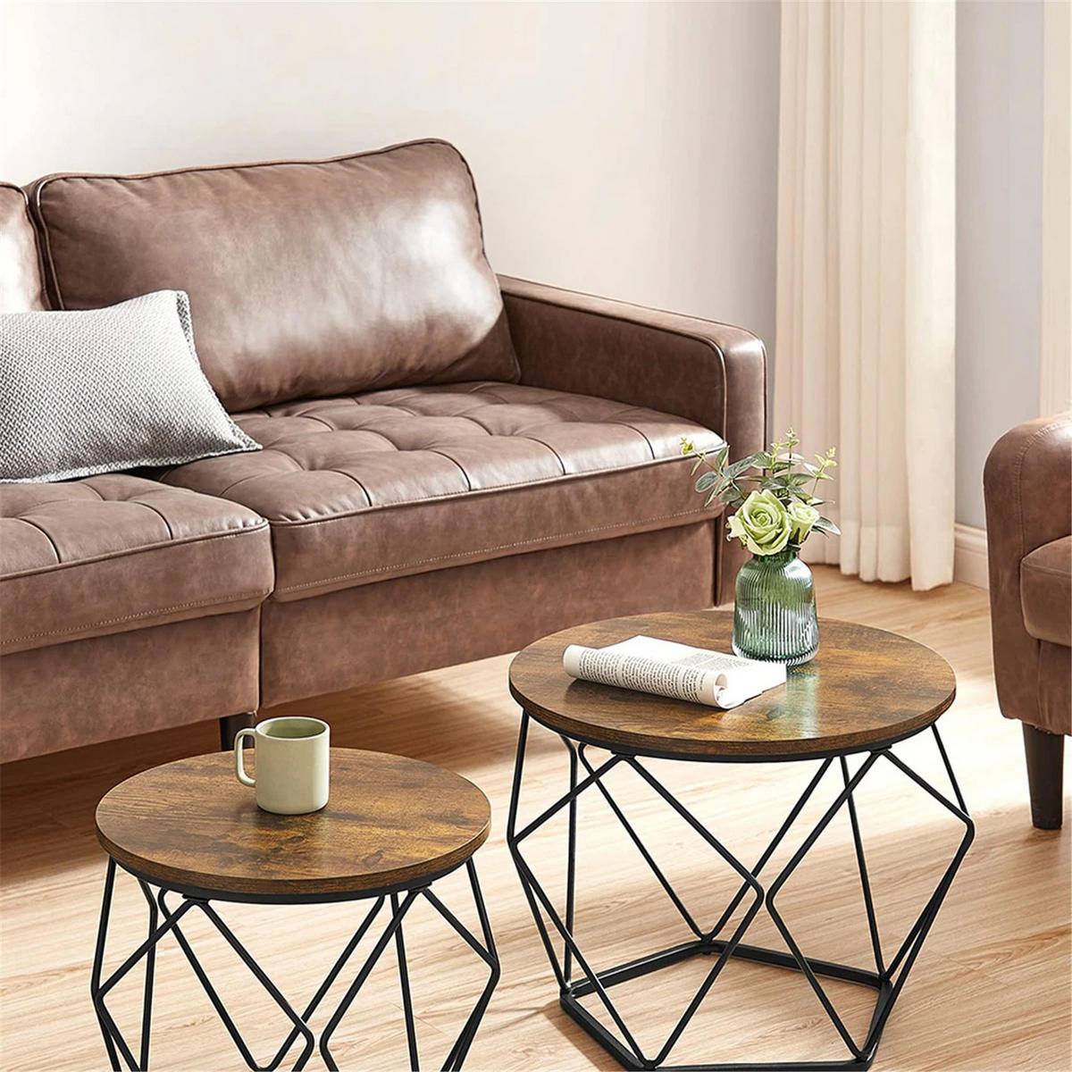 COUCHTISCH 2er Set 50cm 40cm Beistelltische - Braun, Holz (50/50/40cm) - Kaket