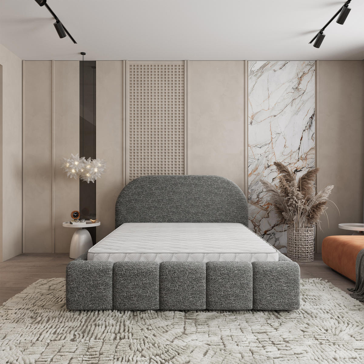 POLSTERBETT FLUSSO 140x200 cm mit Bettkästen - Grau - Grau, Holz (140/200cm) - MASSENO