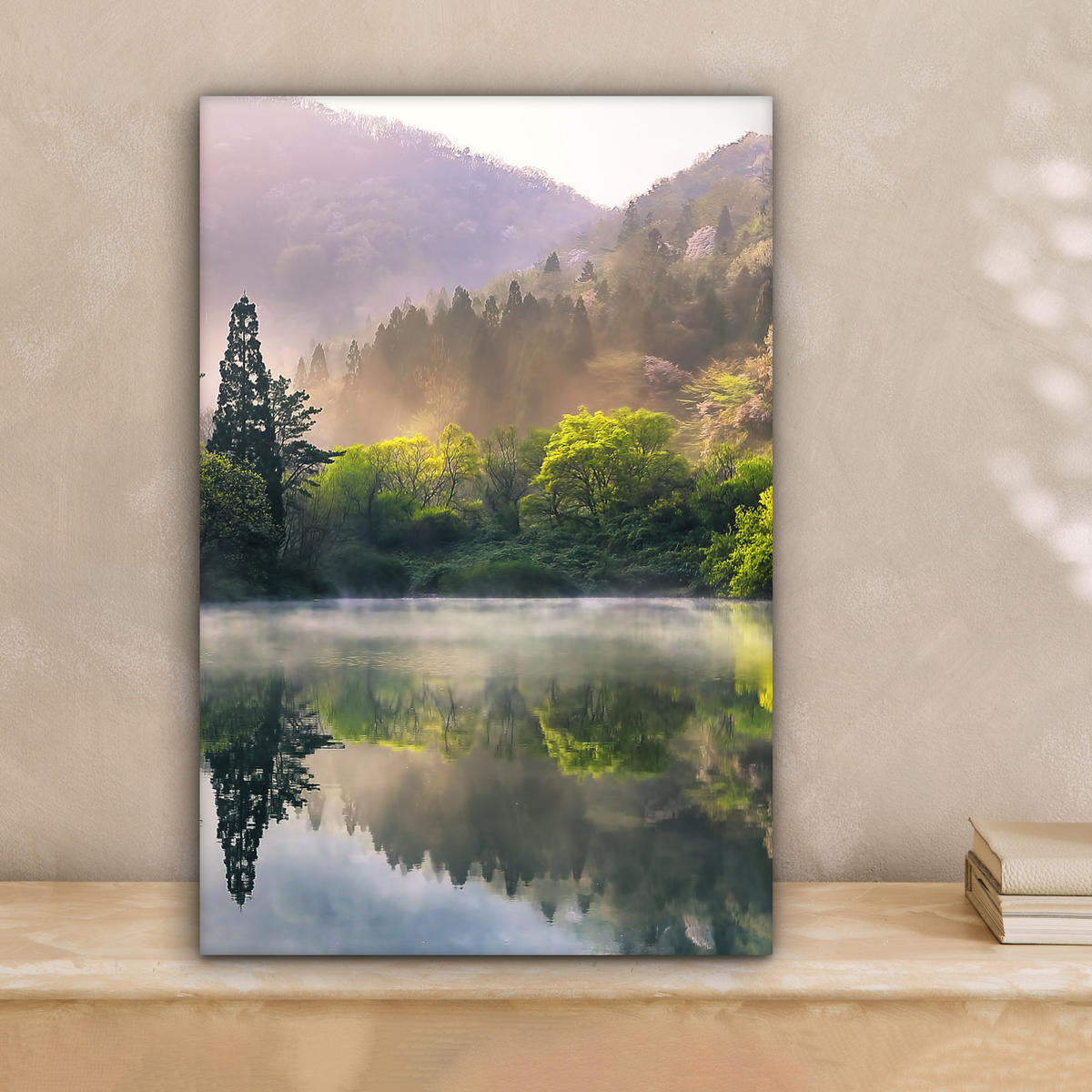 LEINWANDBILD Natur - Bäume - Berge - See - Wasser 20x30 cm - Hellgrün, Textil (20/30cm) - MuchoWow