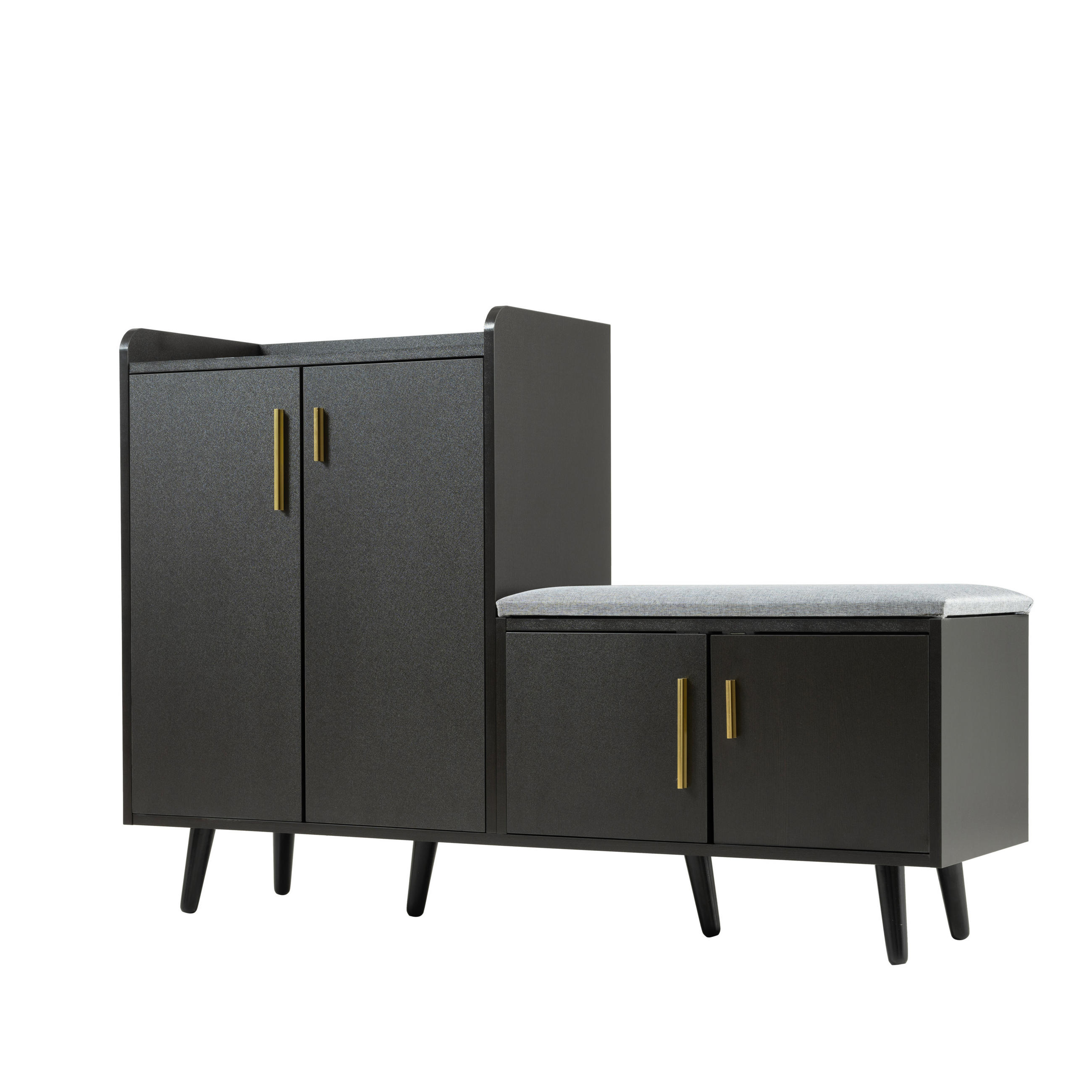 SCHUHSCHRANK aus Spanplatte 120x34x82cm in Schwarz mit Sitzpolster - Schwarz, Holzwerkstoff (120/82/34cm) - Modfu