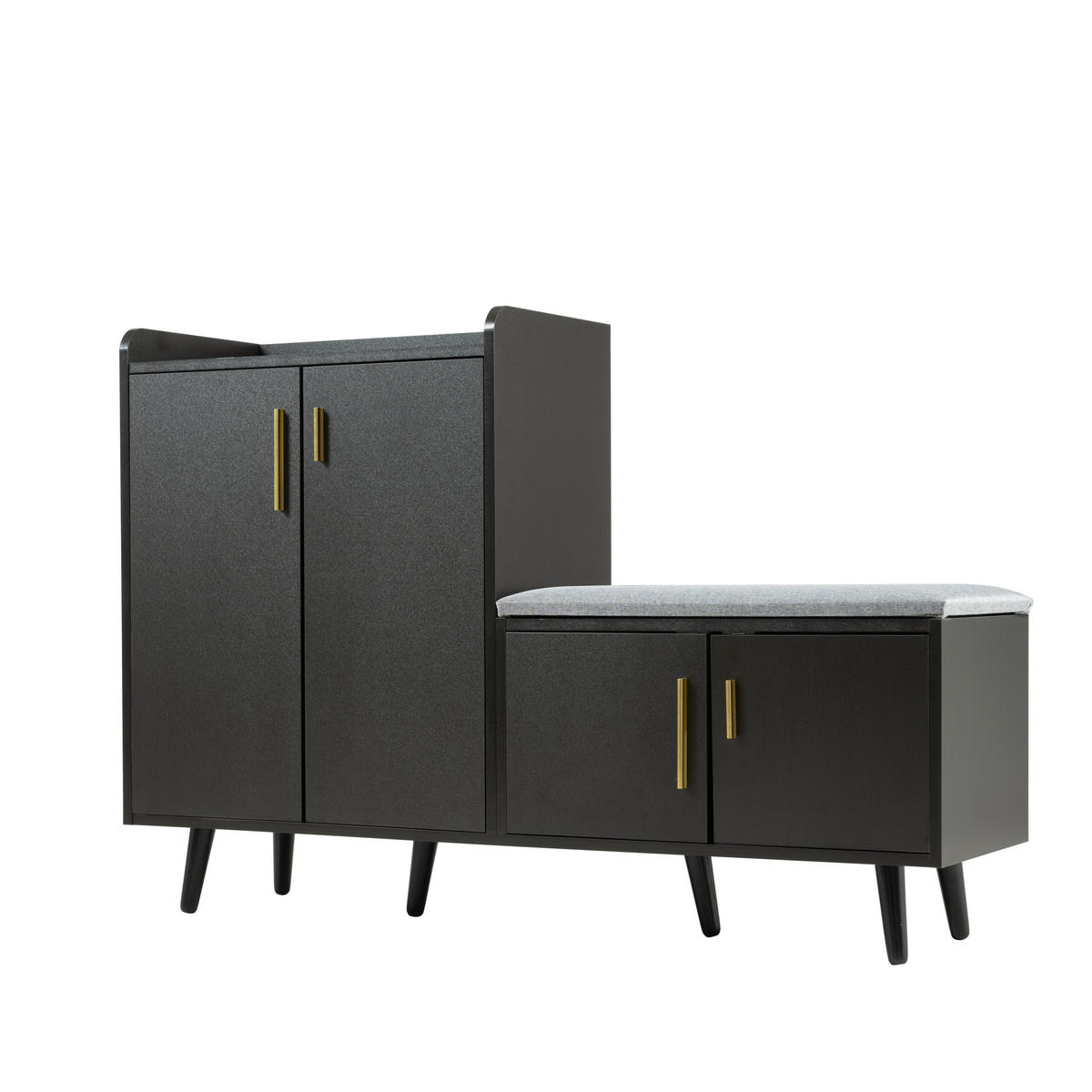 SCHUHSCHRANK aus Spanplatte 120x34x82cm in Schwarz mit Sitzpolster - Schwarz, Holzwerkstoff (120/82/34cm) - Modfu