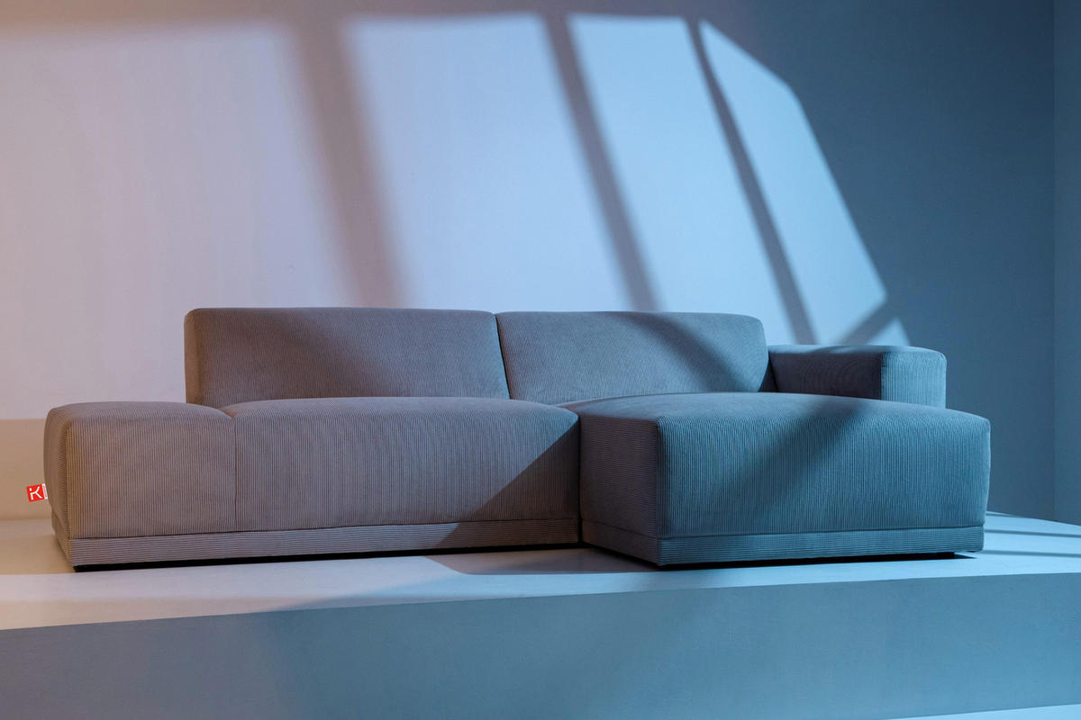 ECKSOFA-RECHTS MUDI in moderner Optik mit hochwertigem Kaltschaum, Cord-Stoff, grau - Schwarz/Grau, Textil (280/160cm) - KONSIMO®