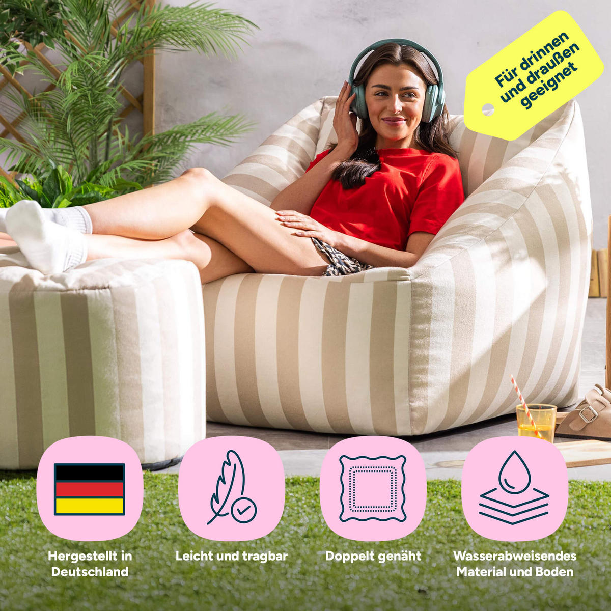 SITZSACK mit Sitzpouf Natalia - Taupe, Textil (97/73/84cm) - icon