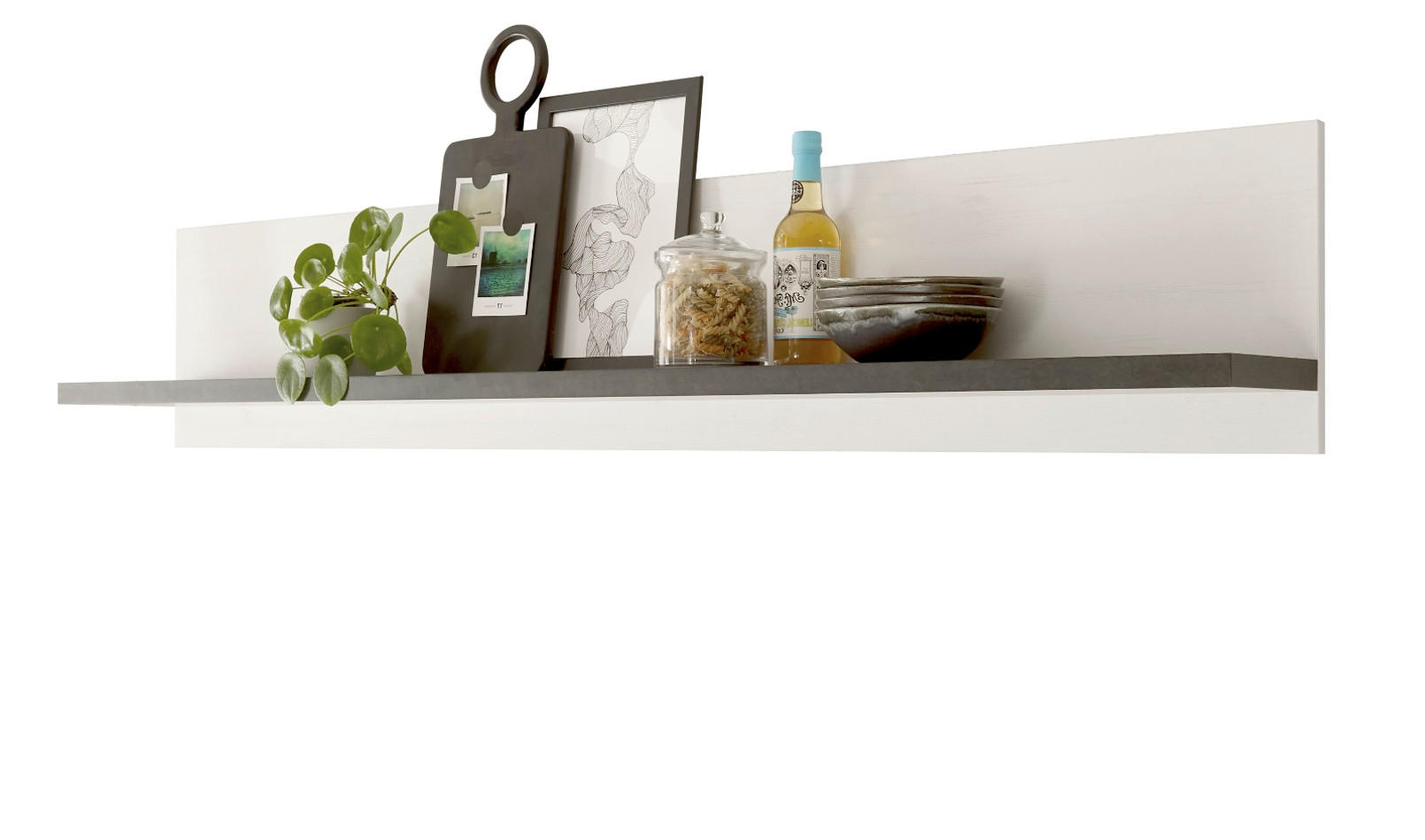 KÜCHENREGAL weiß Pinie, anthrazit Landhaus, Küche Wandregal 160 x 30 cm - Anthrazit/Weiß, Holzwerkstoff (160/30/22cm) - Furn.Design