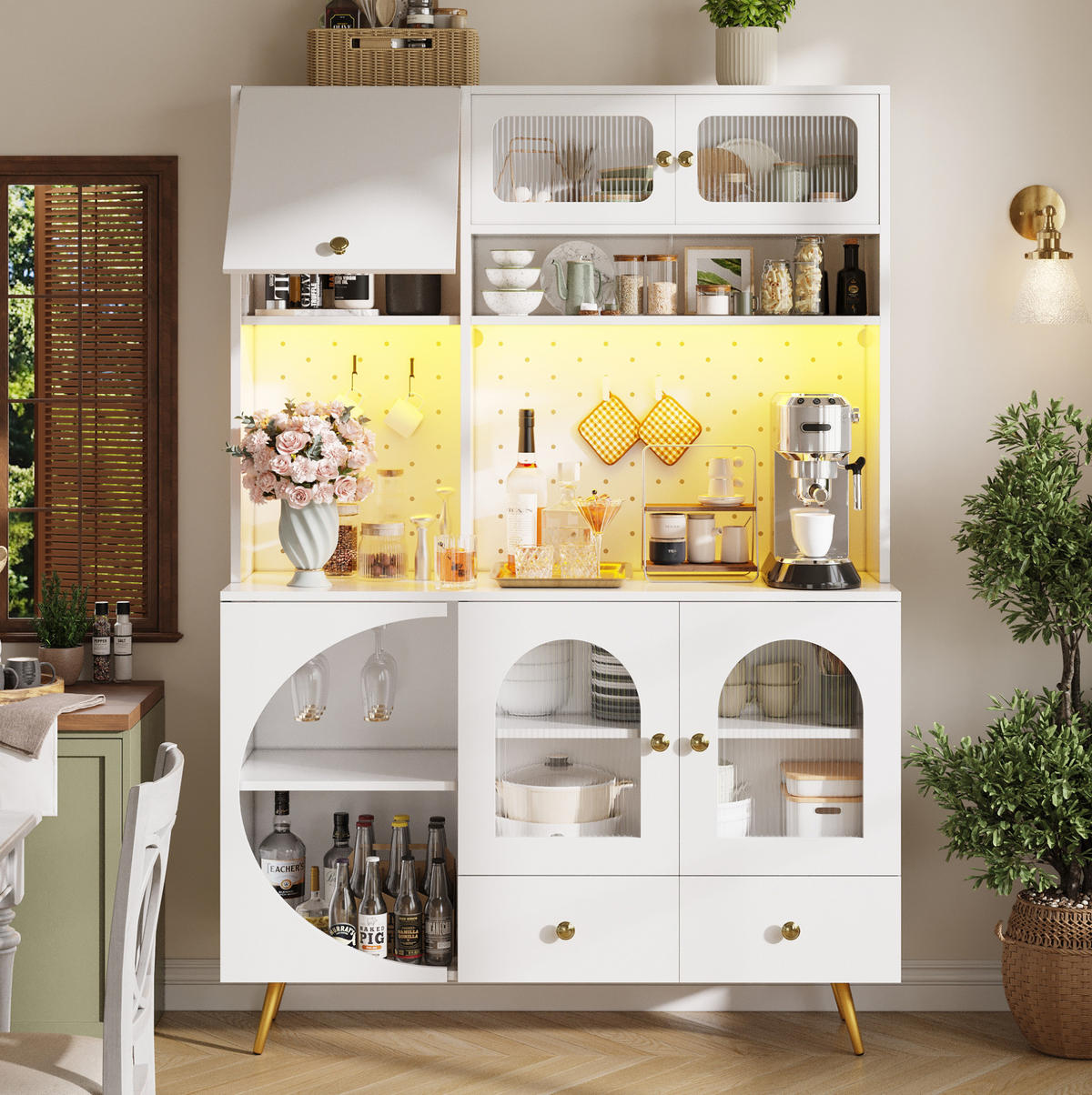 ANRICHTE 120/40/176 cm in Weiß mit LED-Beleuchtung und USB-Anschlüssen - Weiß, Holzwerkstoff (120/176/40cm) - Flora Grace