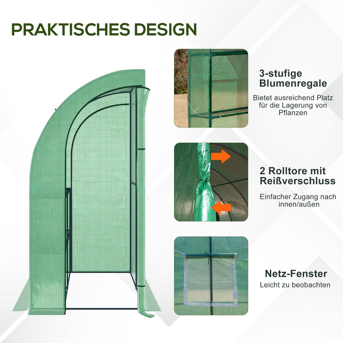 FOLIENGEWÄCHSHAUS, Grün, Stahl, PE - Grün, Kunststoff (100/215/200cm) - Outsunny