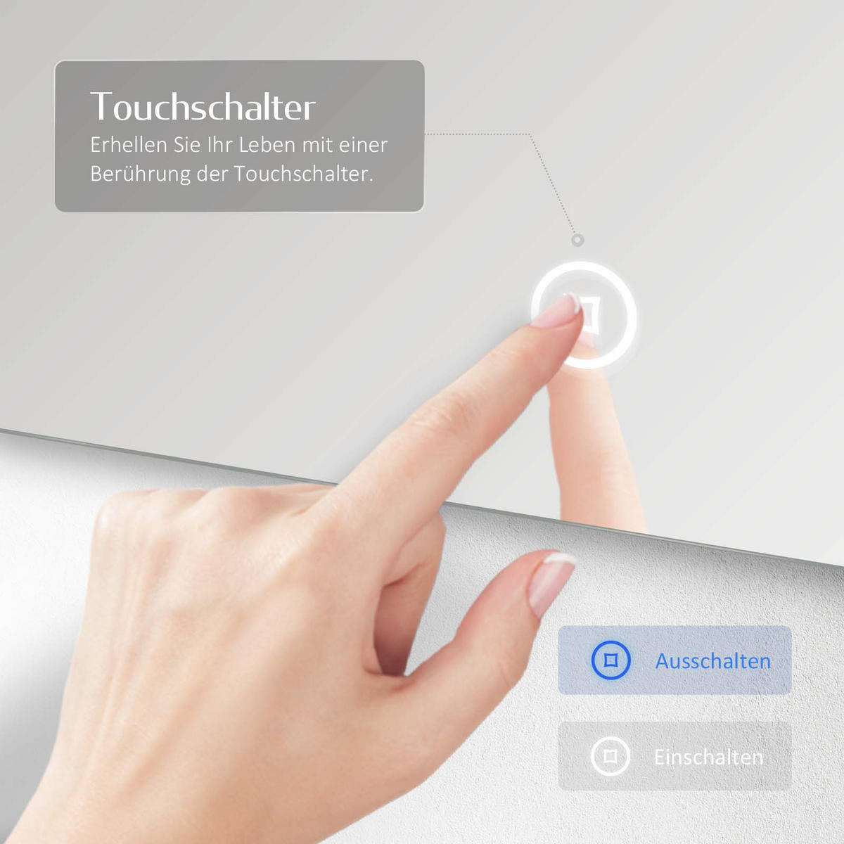 BADSPIEGEL mit Beleuchtung Antibeschlag Touchsensor Rechteckig 70/50 cm - Weiß, Glas (50/3.5/70cm) - EMKE