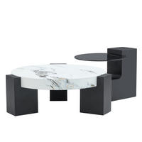 BEISTELLTISCH-SET aus MDF und Glas 61x61x30/44x44x44 cm Weiß/Schwarz zerlegbar mit Marmor-Optik und 2 Ebenen - Schwarz, Holzwerkstoff (61/61/30cm) - Modfu